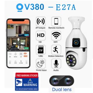 V380 PRO Cctv Camera Plus Dual lens HD  4MP alarm cctv bulb camera 360 rotation Indoor and outdoor waterproof night vision two-way audio wireless wifi camera Connected to mobile phone remote surveillance IP camera
