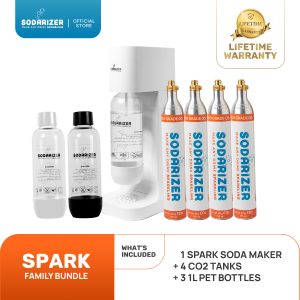 Sodarizer Spark Family Bundle Soda Maker Sparkling Water Maker with CO2 Tanks and Bottle Portable like Sodastream