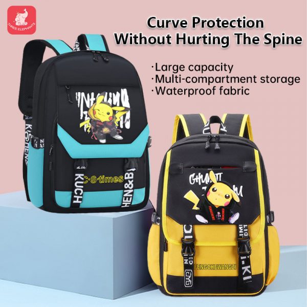 COD Animation children's schoolbag boys and girls student bag grades 1-6 lightweight waterproof backpack cartoon student bag Pikachu style children's backpack large-capacity student backpack spine protection wear-resistant lightweight children's backpack