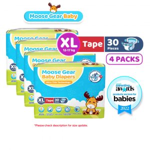 Moose Gear Baby Tape Diapers [XL] 4 Pack - 120 Pcs. (New and Improved!)